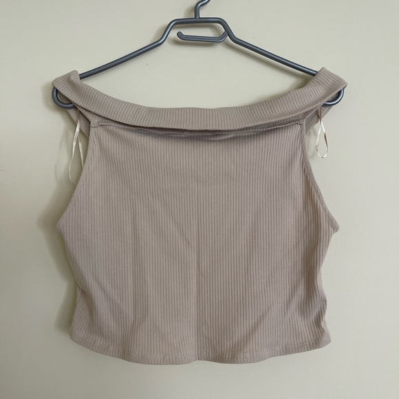 NWT Zara Off Shoulder Tan Ribbed Top Women  Size L US - Picture 6 of 7